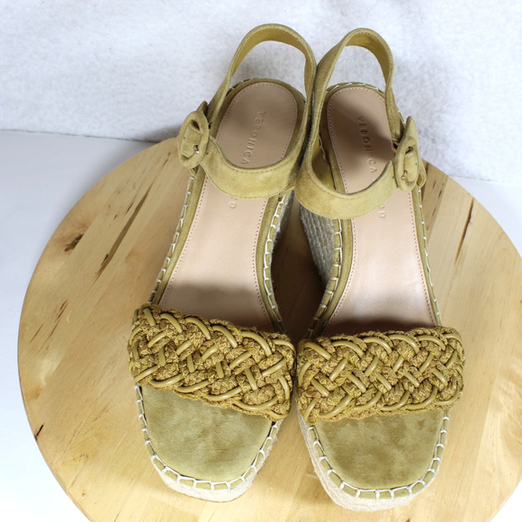 Veronica Beard Wedge Heels Womens 10 Yellow Sandal Boho Chic Comfort Designer - Picture 11 of 12